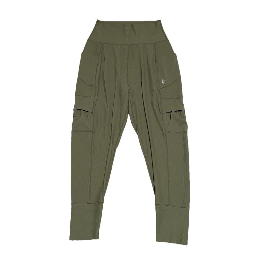 FP Movement Take a Hike Harem Pants Women M Green Cargo Pocket Ribbed Athleisure